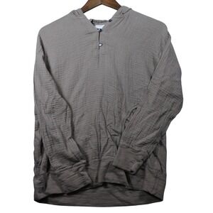 pure‎ jill Womens XS Taupe Top Organic Cotton Hoodie Button